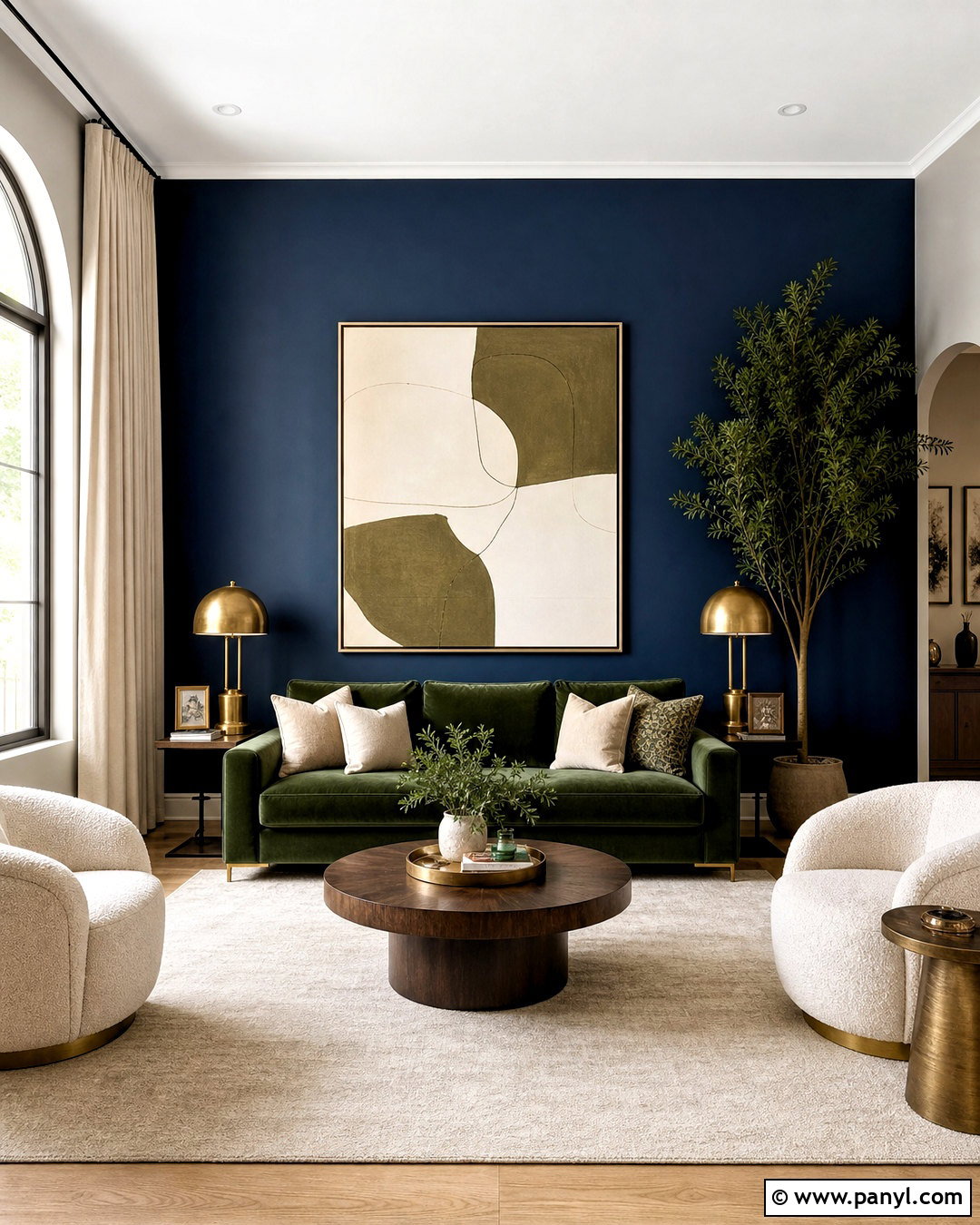 Dark Blue Accent Wall With Green Furniture - 20 dark blue accent wall living room ideas