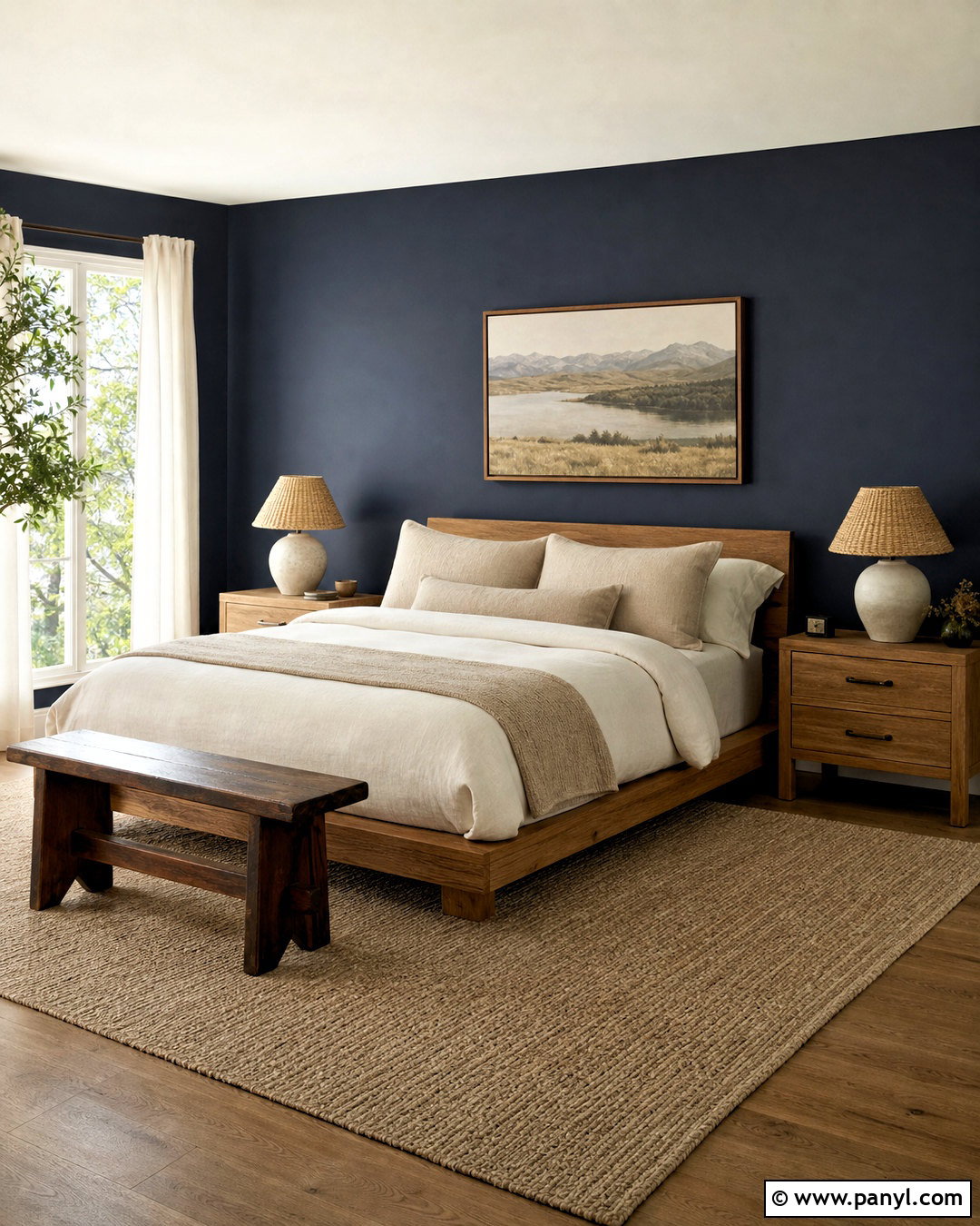 Dark Blue Accent Wall With Natural Wood - 20 dark blue accent wall bedroom ideas