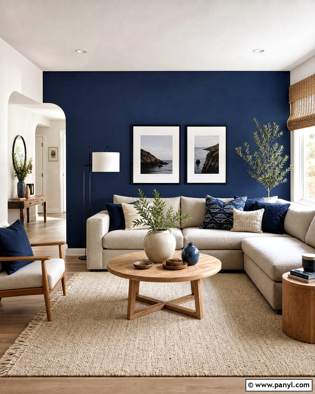 Dark Blue Accent Wall With Neutral Furniture - 20 dark blue room ideas