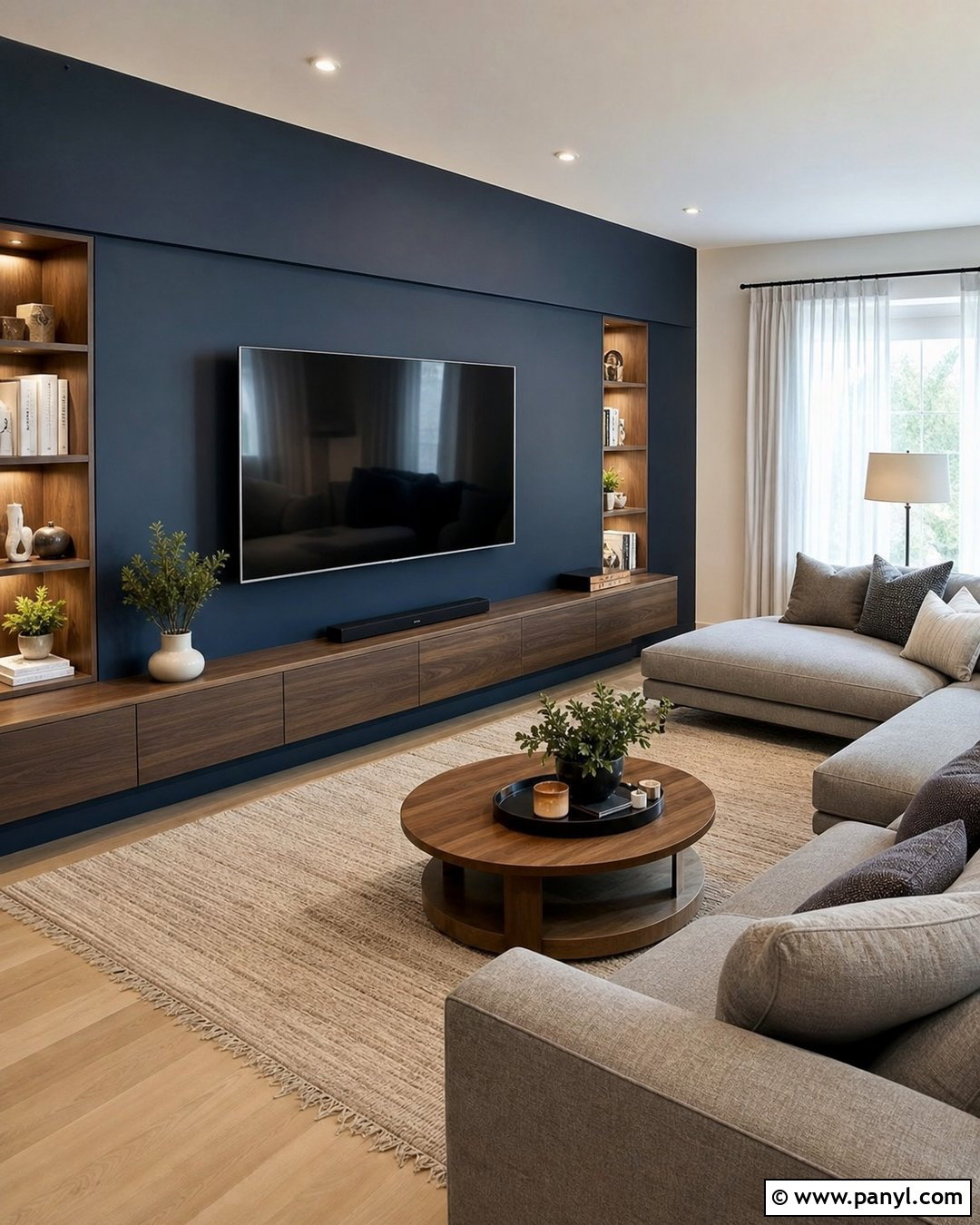 Dark Blue Accent Wall With TV - 35 Dark Blue Accent Wall Ideas