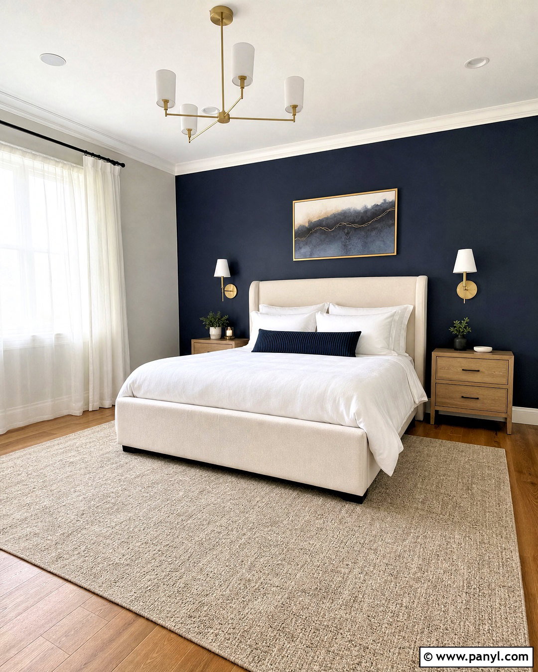 Dark Blue Accent Wall With White Bedding - 20 dark blue accent wall bedroom ideas