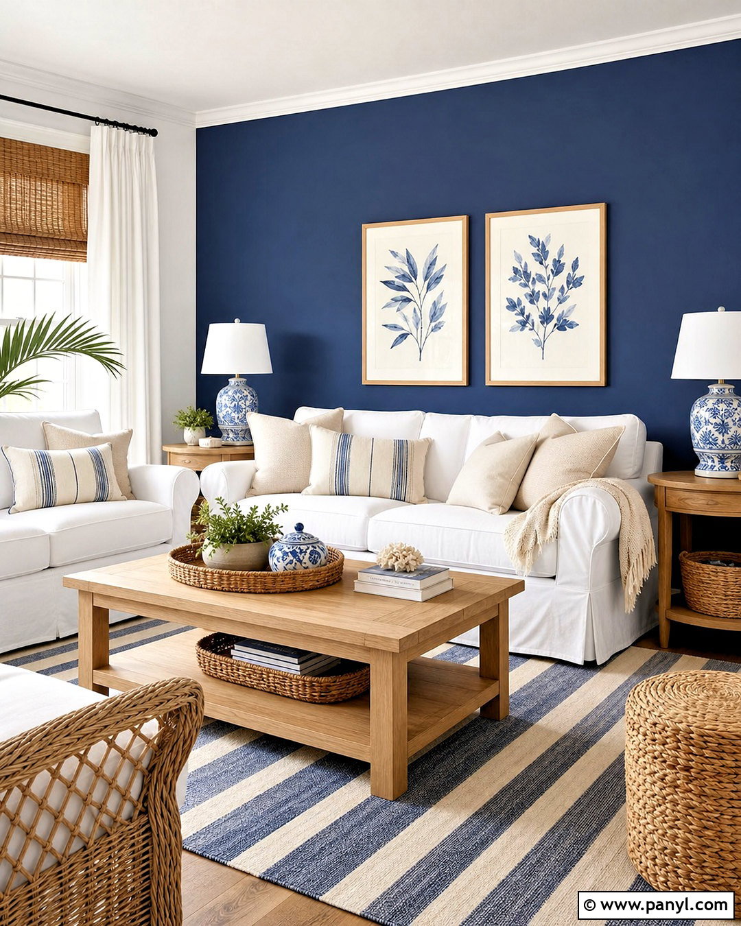 Dark Blue Accent Wall With White Furniture - 20 dark blue accent wall living room ideas