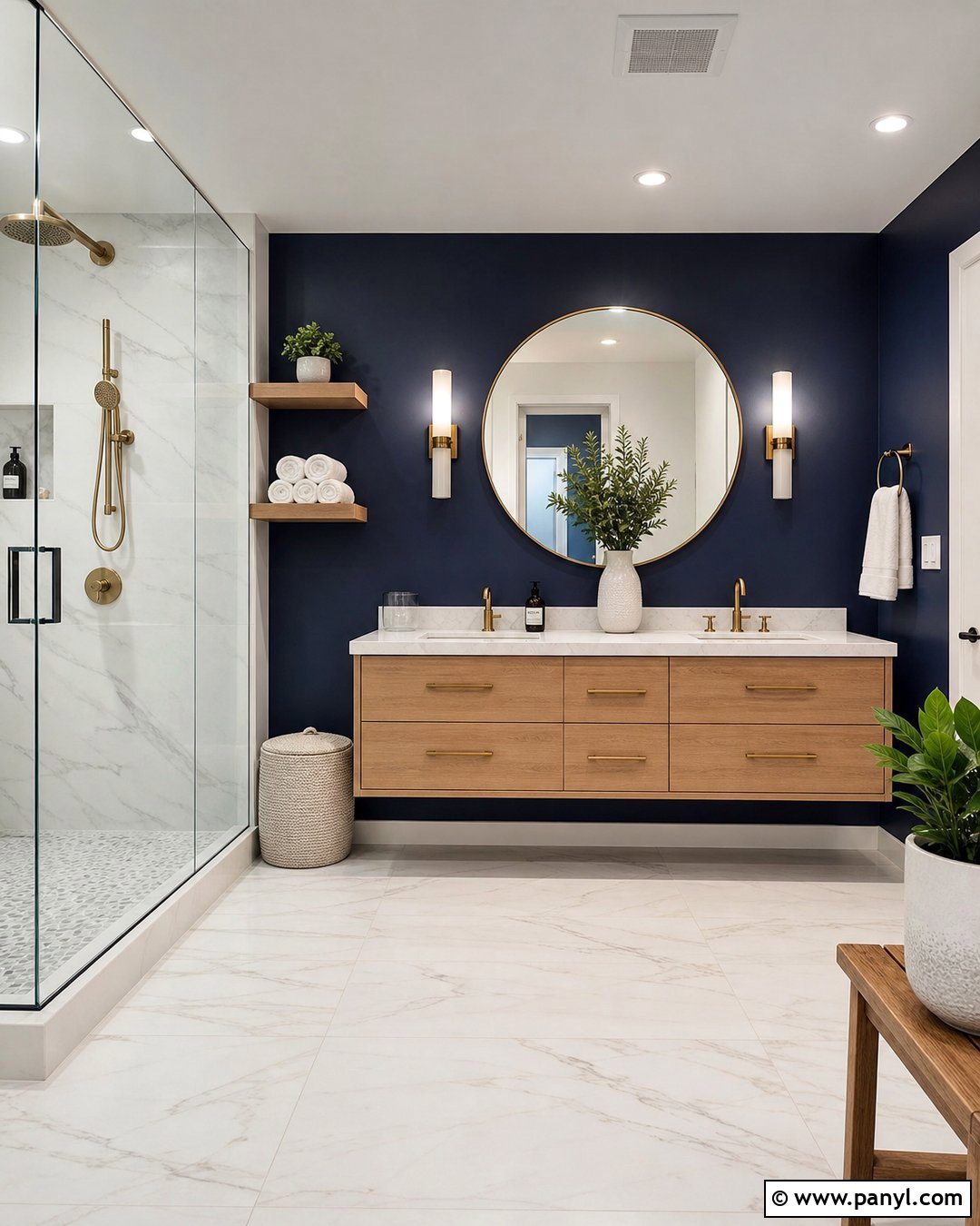Dark Blue Accent Wall With White Marble - 35 Dark Blue Accent Wall Ideas
