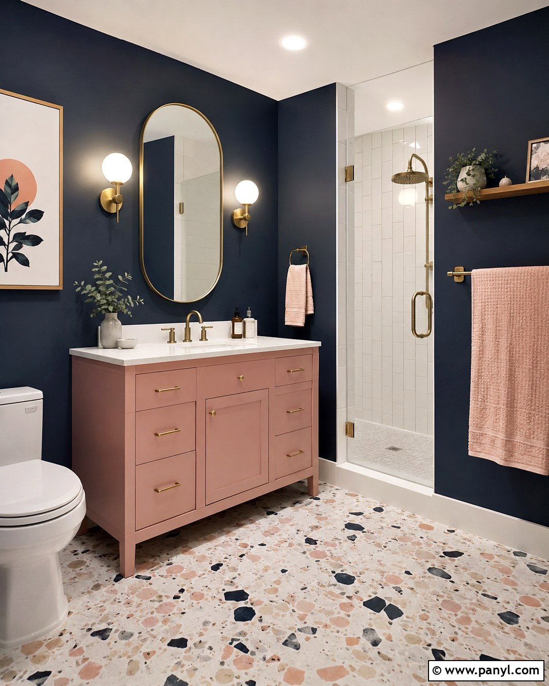 Dark Blue And Blush Bathroom - 20 Dark Blue Wall Bathroom Ideas