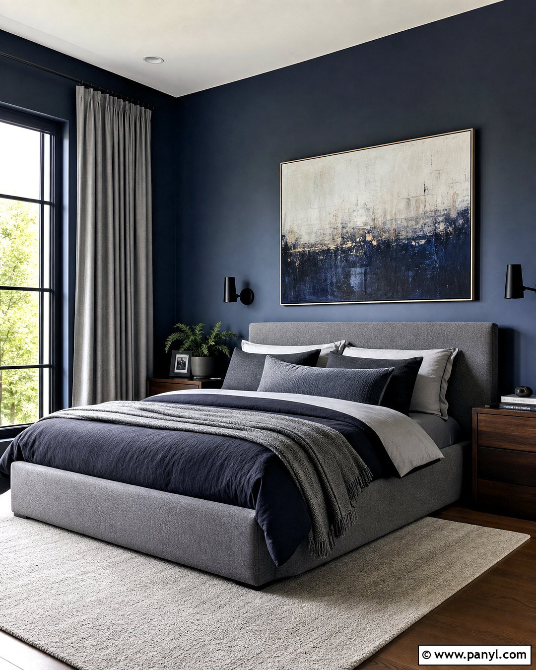 Dark Blue And Gray Bedroom - 20 dark blue wall bedroom ideas