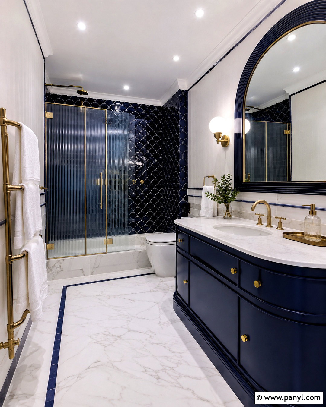 Dark Blue And White Art Deco Bathroom - 20 dark blue and white bathroom ideas