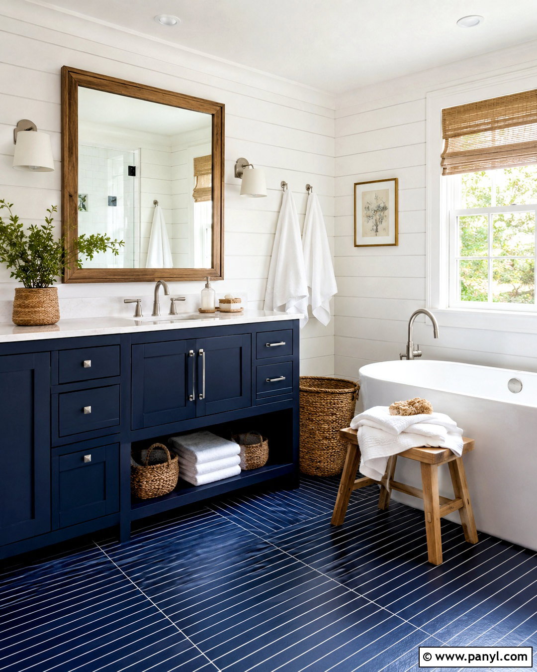 Dark Blue And White Coastal Bathroom - 20 dark blue and white bathroom ideas