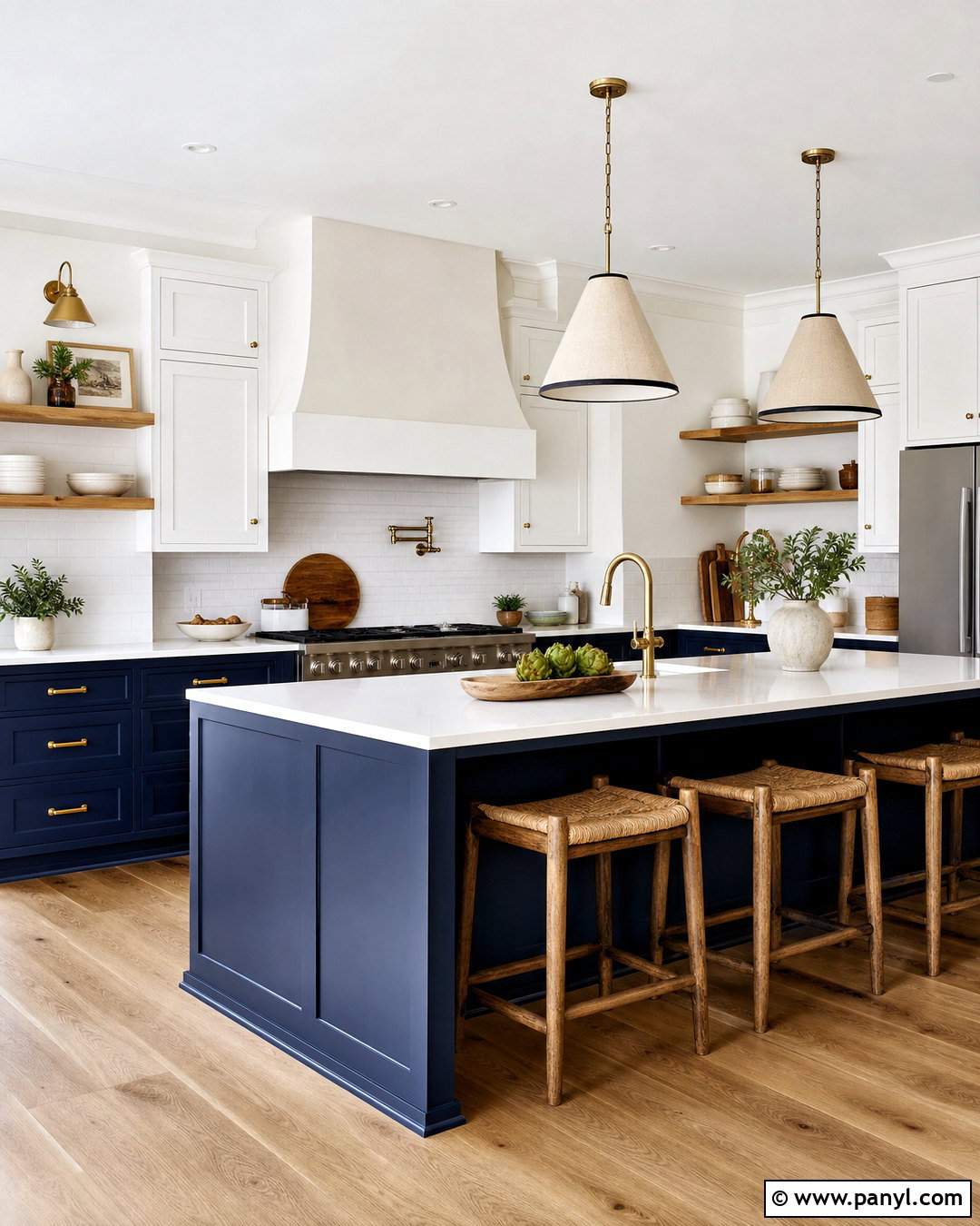 Dark Blue And White Kitchen With Warm Wood - 20 dark blue and white kitchen ideas