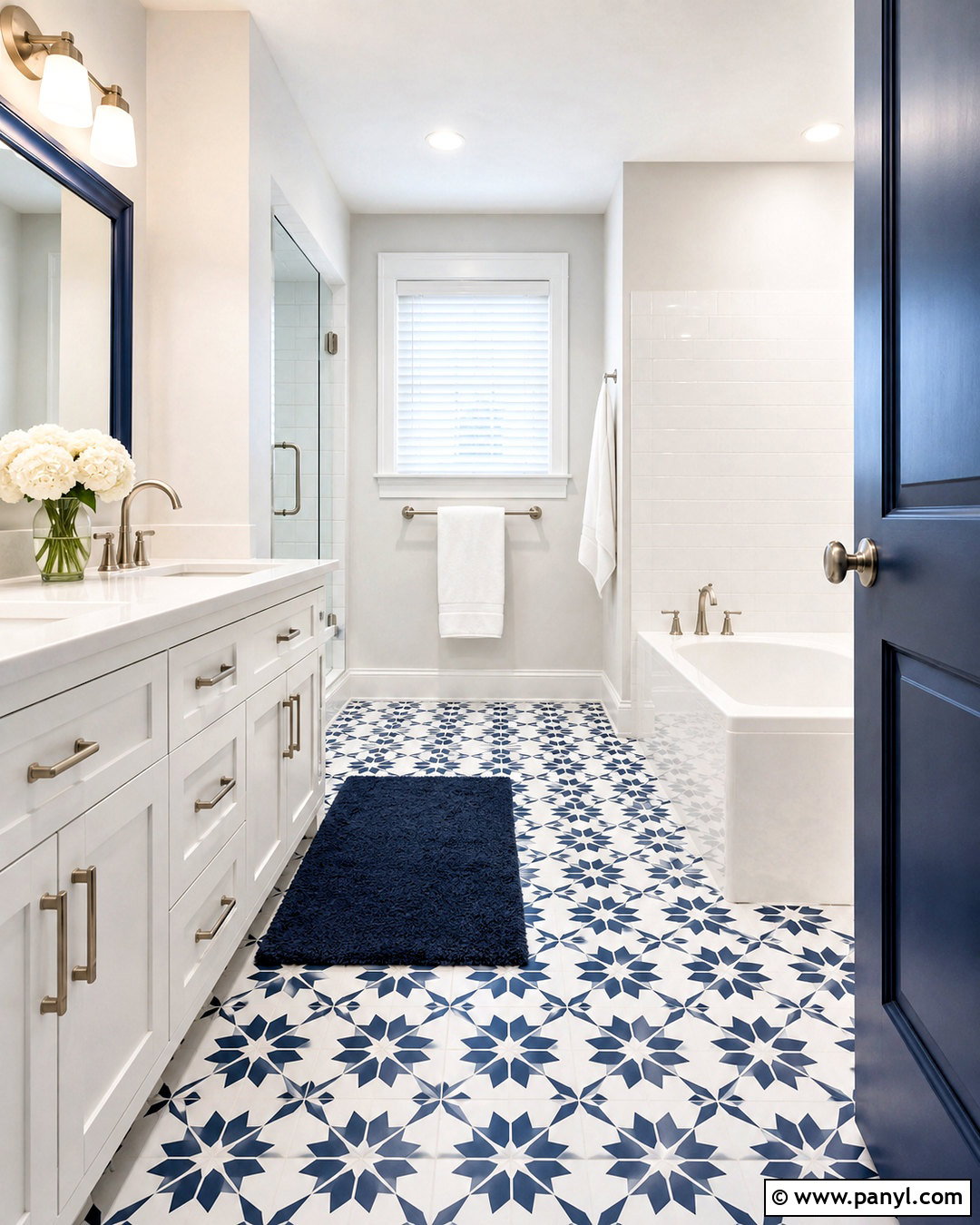 Dark Blue And White Patterned Floor Bathroom - 20 dark blue and white bathroom ideas