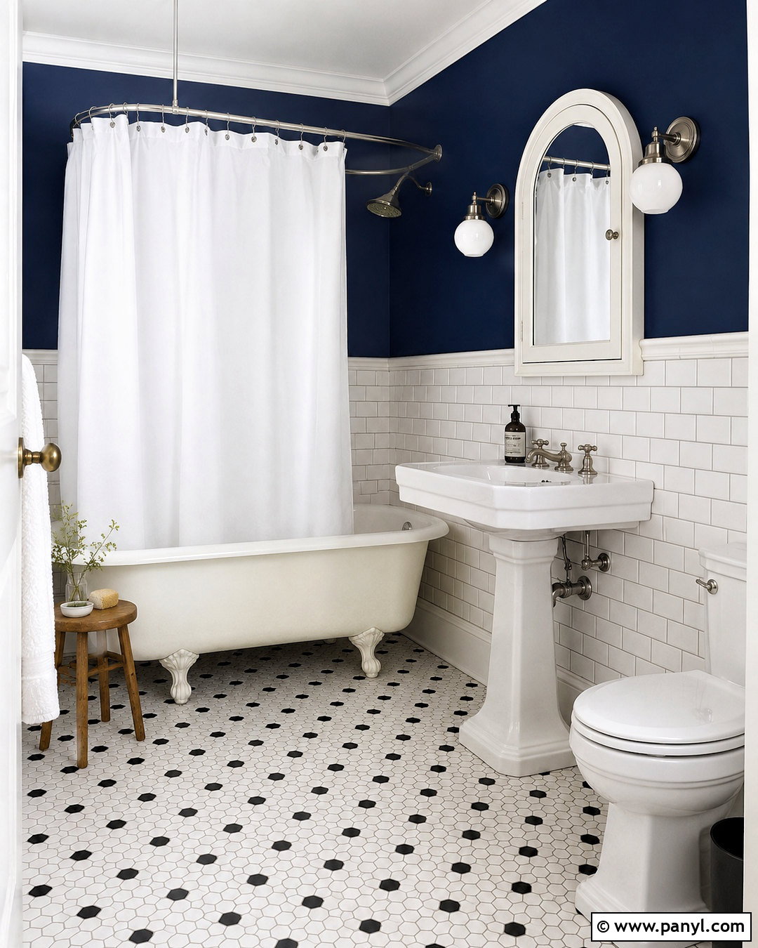 Dark Blue And White Vintage Bathroom - 20 dark blue and white bathroom ideas