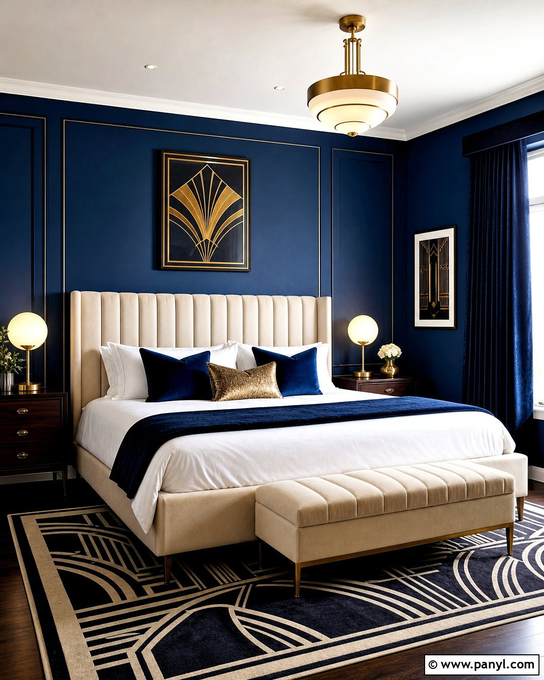 Dark Blue Art Deco Bedroom - 20 dark blue wall bedroom ideas