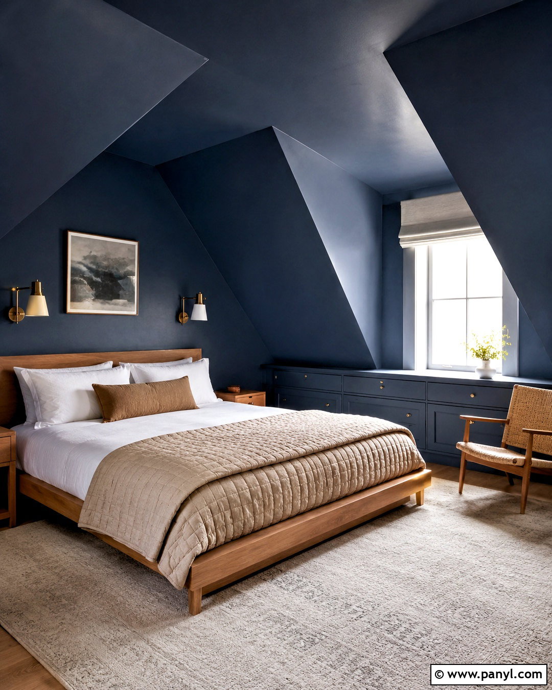 Dark Blue Attic Bedroom With Sloped Ceiling - 20 dark blue rooms
