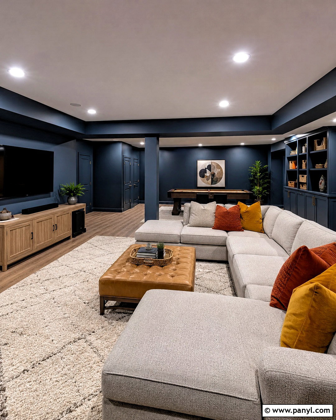 Dark Blue Basement Family Room - 20 dark blue rooms