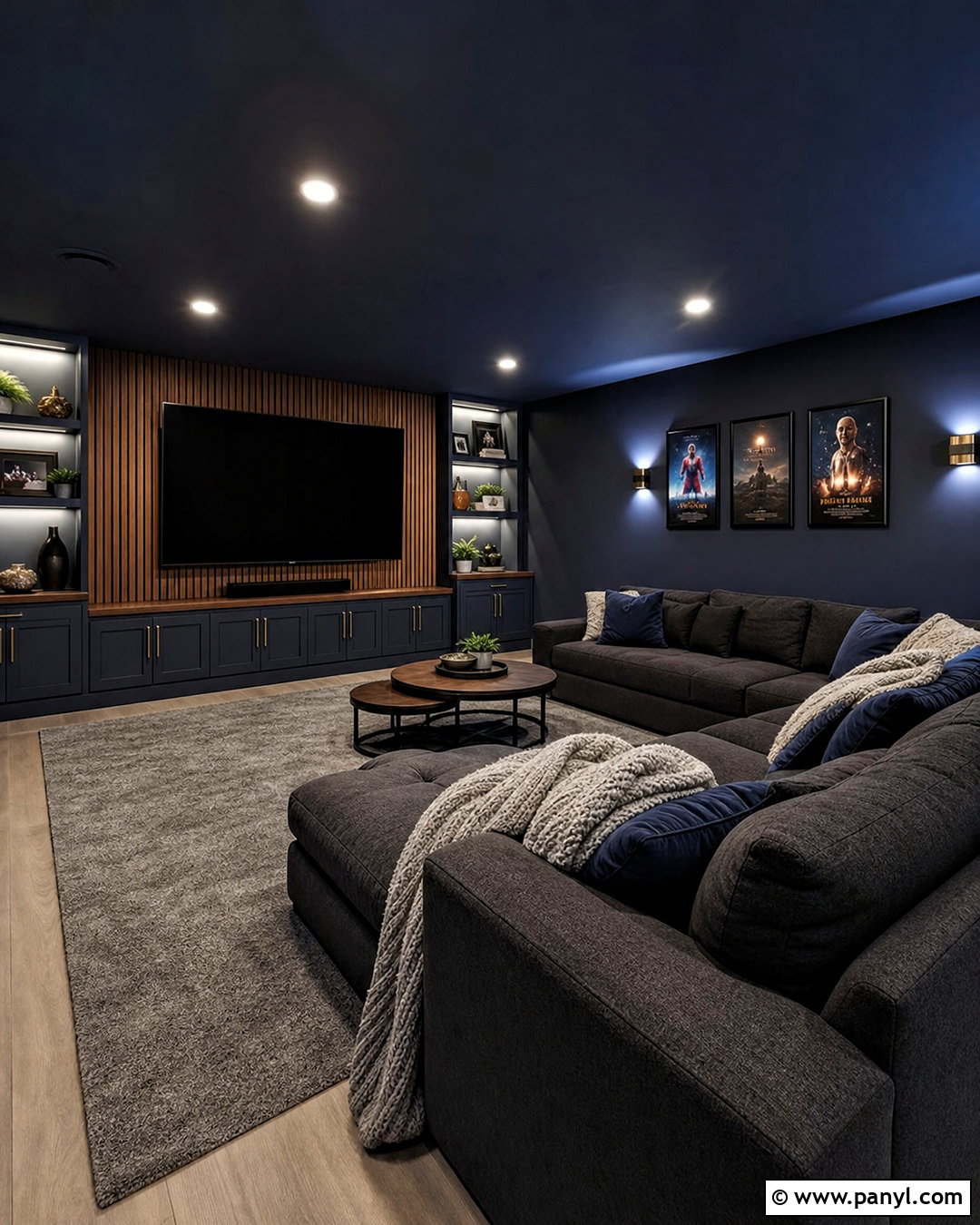 Dark Blue Basement Media Room - 20 dark blue room ideas