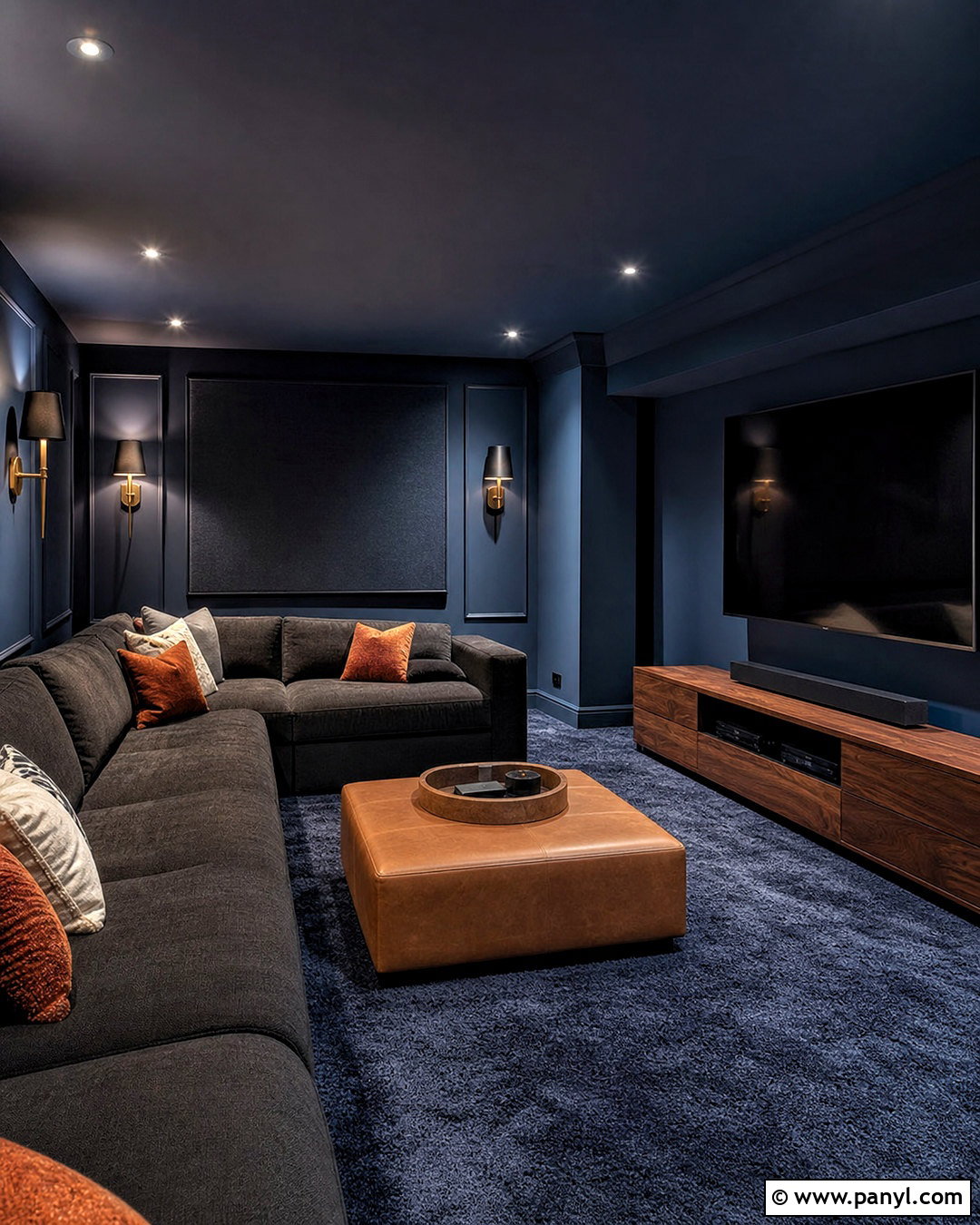 Dark Blue Basement Media Room - 20 blue color room ideas