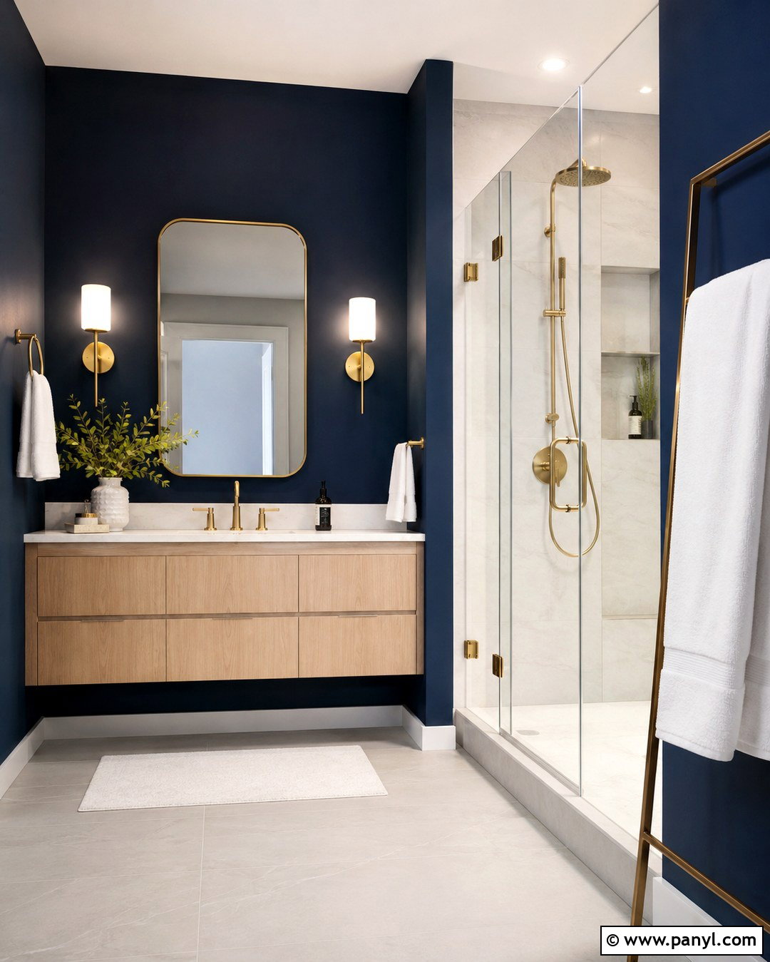 Dark Blue Bathroom Wall With Gold Fixtures - 20 Dark Blue Wall With Gold Accents