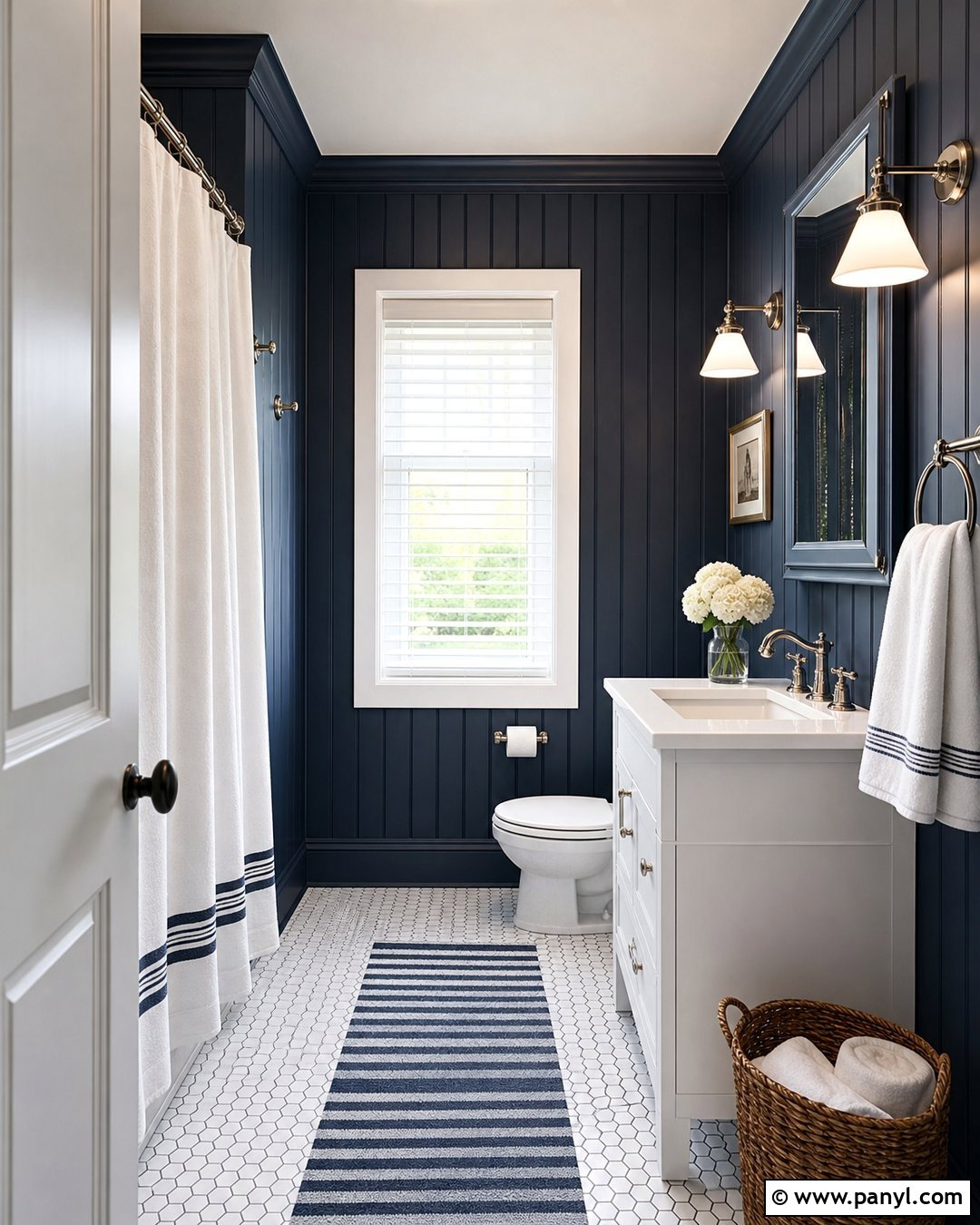 Dark Blue Bathroom Walls With Beadboard - 30 Dark Bathroom Walls