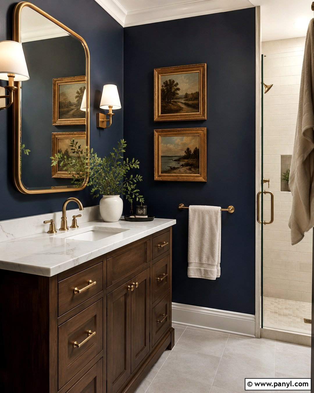 Dark Blue Bathroom Walls With Brass - 20 Blue For Bathroom Walls