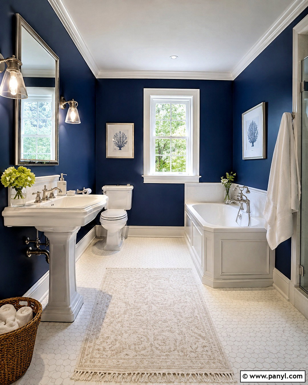 Dark Blue Bathroom Walls With White Fixtures - 20 dark blue and white bathroom ideas