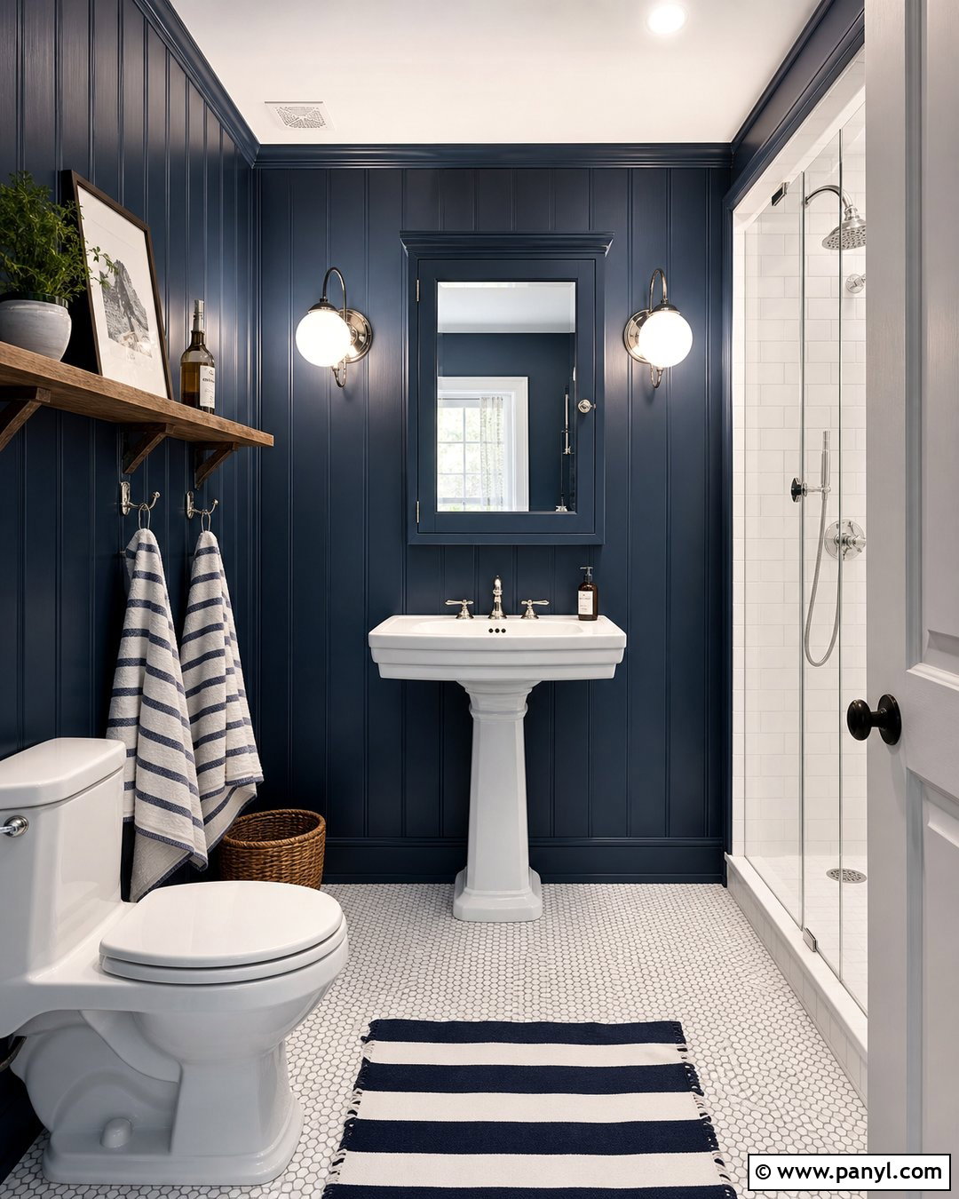 Dark Blue Bathroom With Beadboard Walls - 30 Dark Blue Bathroom Walls