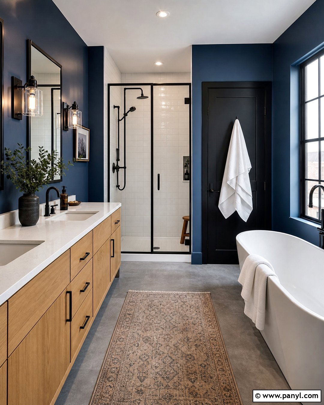 Dark Blue Bathroom With Black Accents - 30 Dark Blue Bathroom Walls