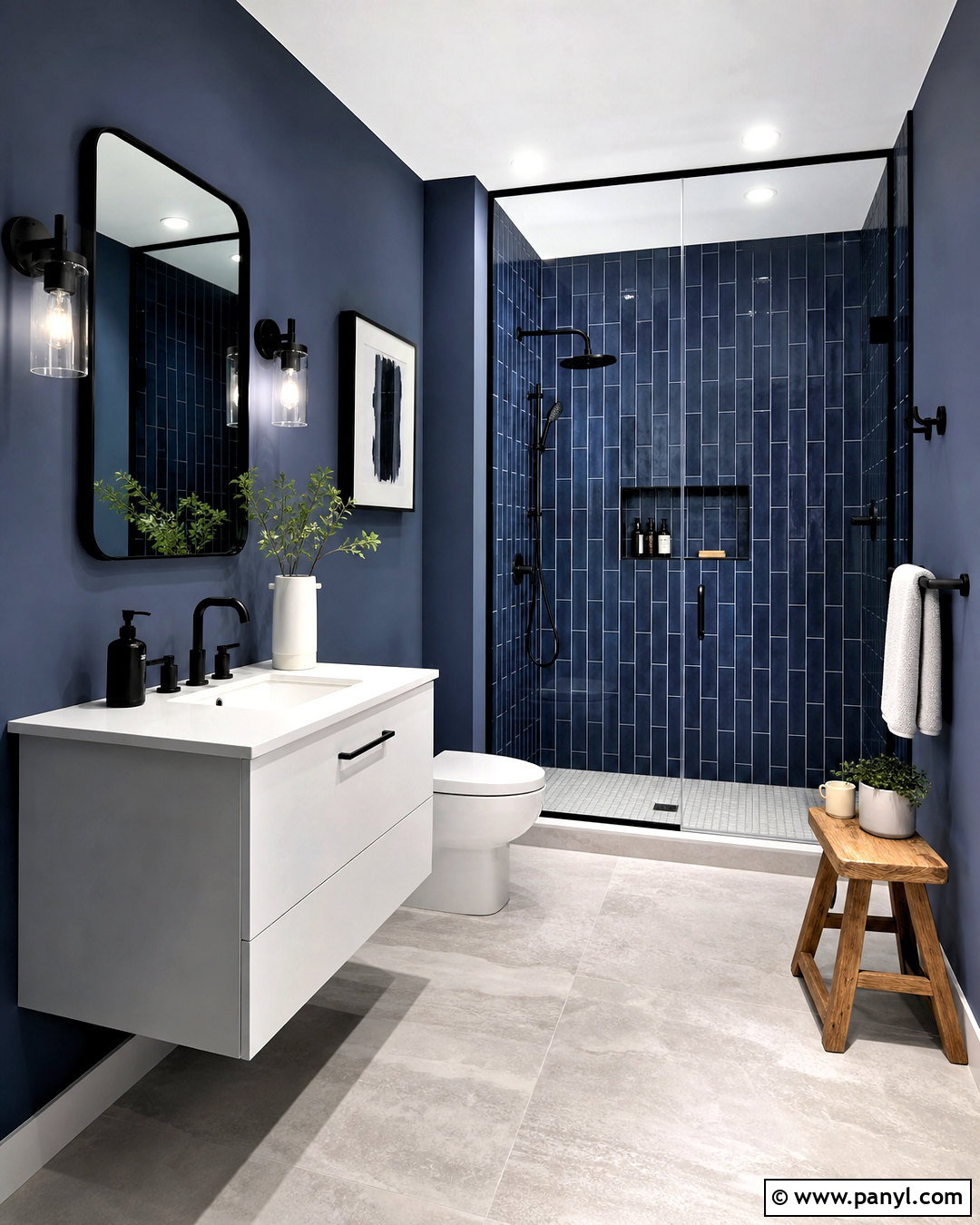 Dark Blue Bathroom With Black Fixtures - 20 dark blue bathroom ideas