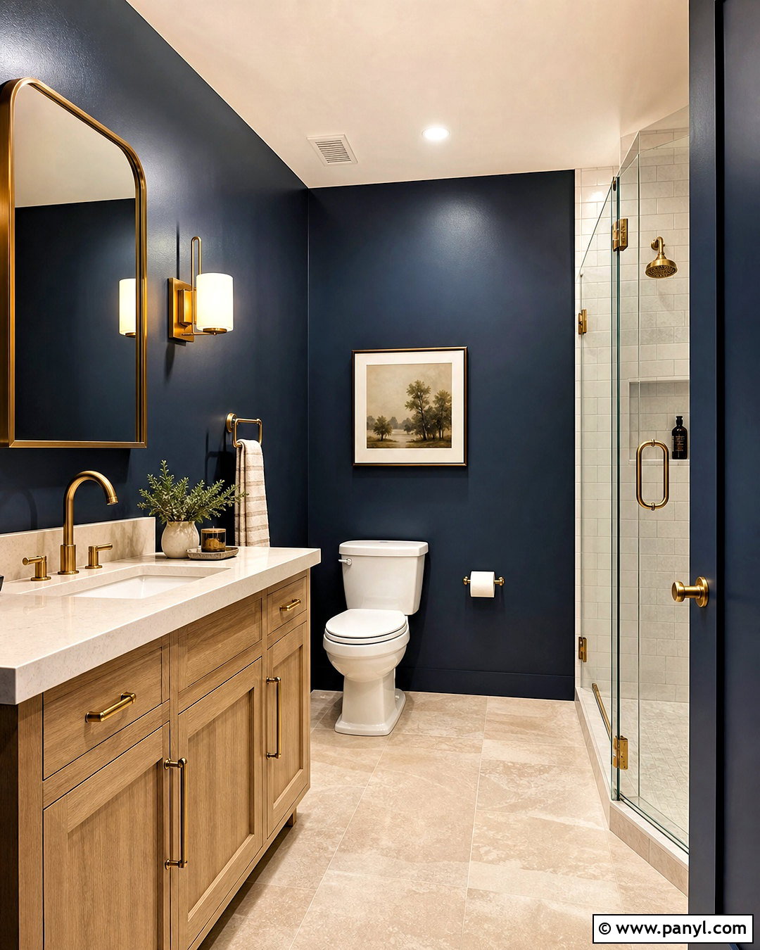 Dark Blue Bathroom With Brass Fixtures - 20 dark blue bathroom ideas