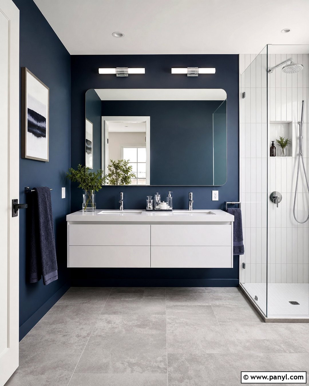 Dark Blue Bathroom With Chrome Fixtures - 30 Dark Blue Bathroom Walls
