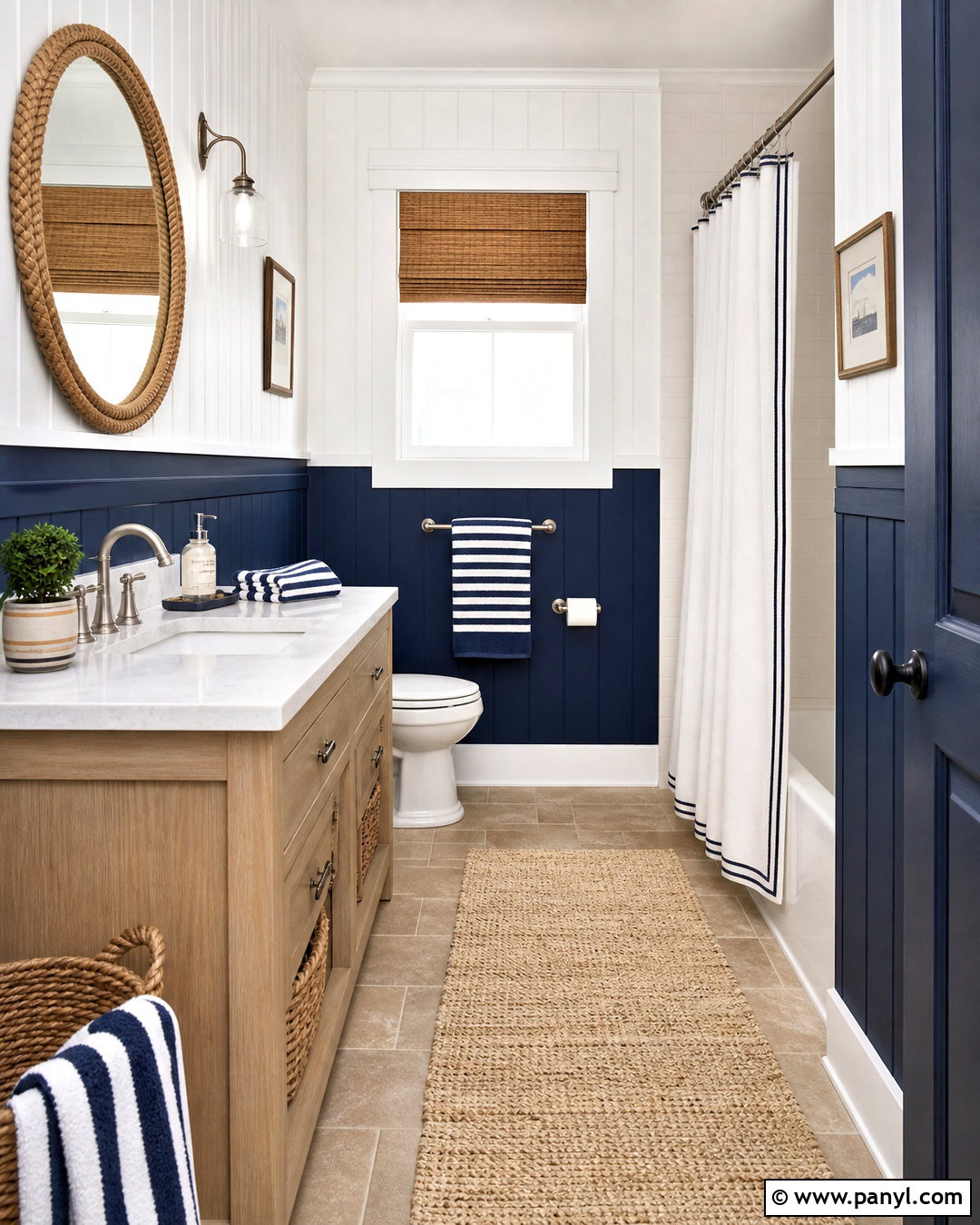 Dark Blue Bathroom With Coastal Decor - 20 dark blue bathroom ideas