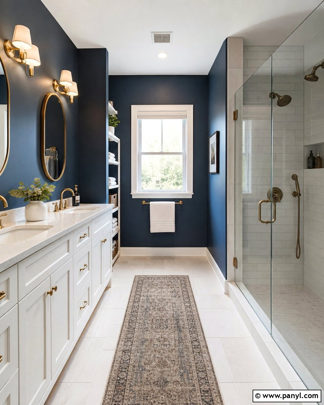 Dark Blue Bathroom With Double Vanity - 30 Dark Blue Bathroom Walls
