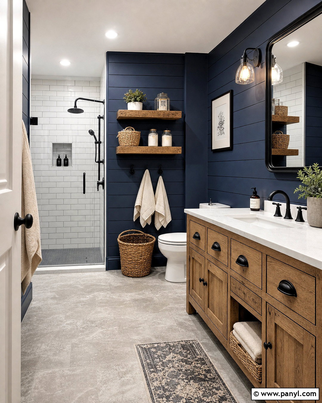Dark Blue Bathroom With Farmhouse Decor - 20 dark blue bathroom ideas