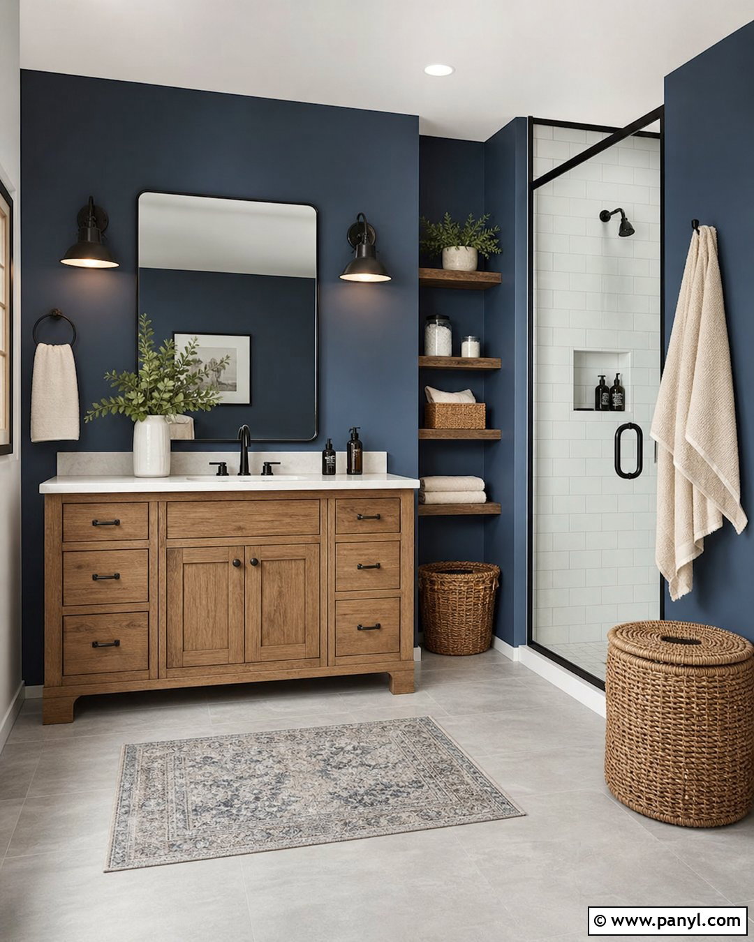Dark Blue Bathroom With Farmhouse Vanity - 30 Dark Blue Bathroom Walls