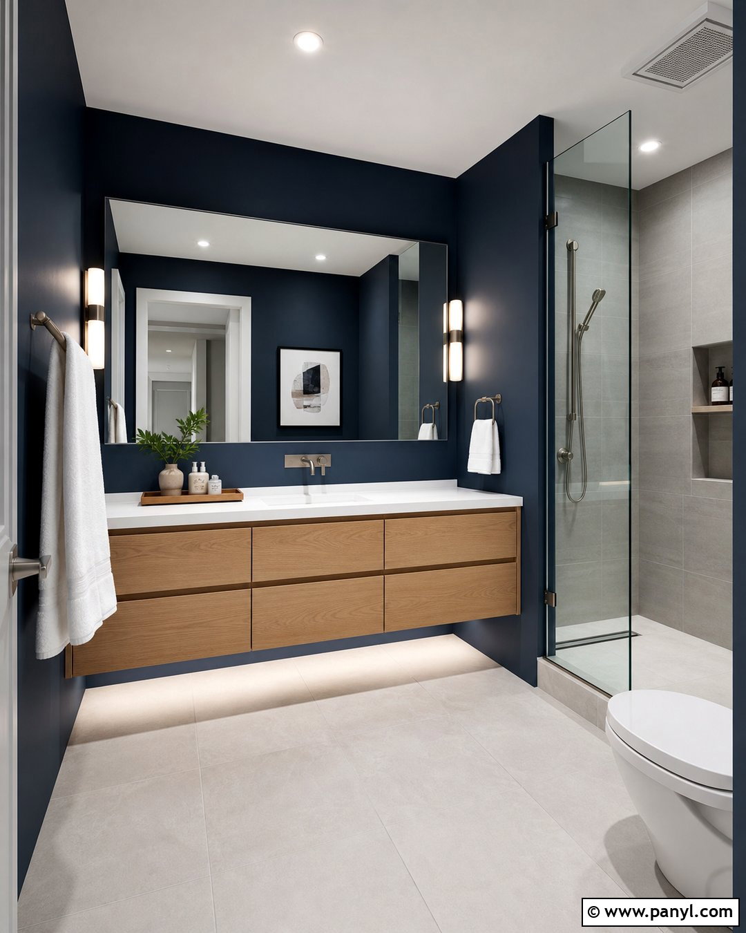 Dark Blue Bathroom With Floating Vanity - 30 Dark Blue Bathroom Walls