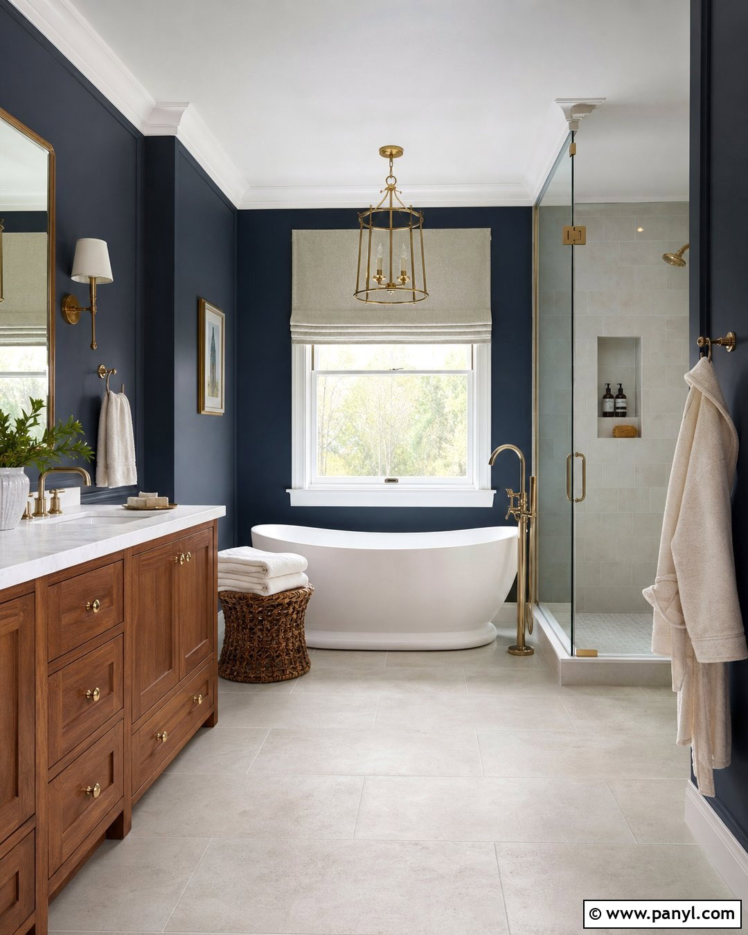 Dark Blue Bathroom With Freestanding Tub - 30 Dark Blue Bathroom Walls