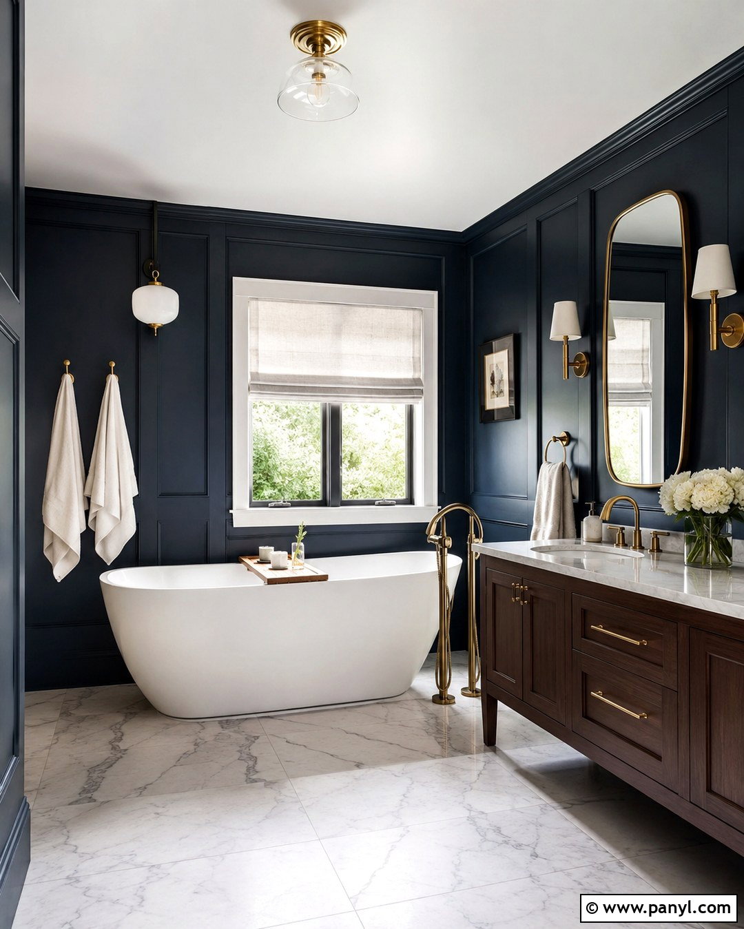 Dark Blue Bathroom With Freestanding Tub - 20 Dark Blue Wall Bathroom Ideas