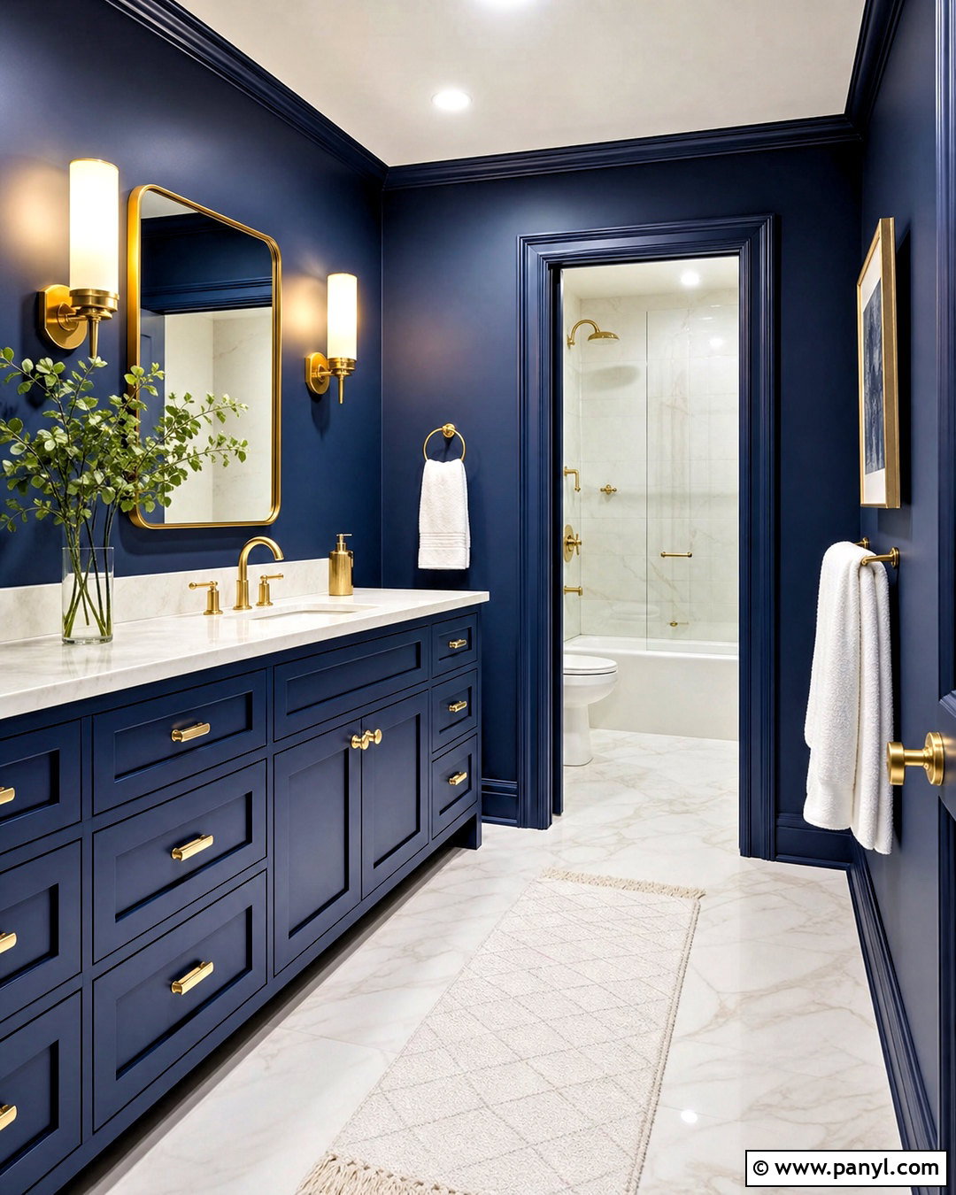 Dark Blue Bathroom With Gold Accents - 20 dark blue bathroom ideas