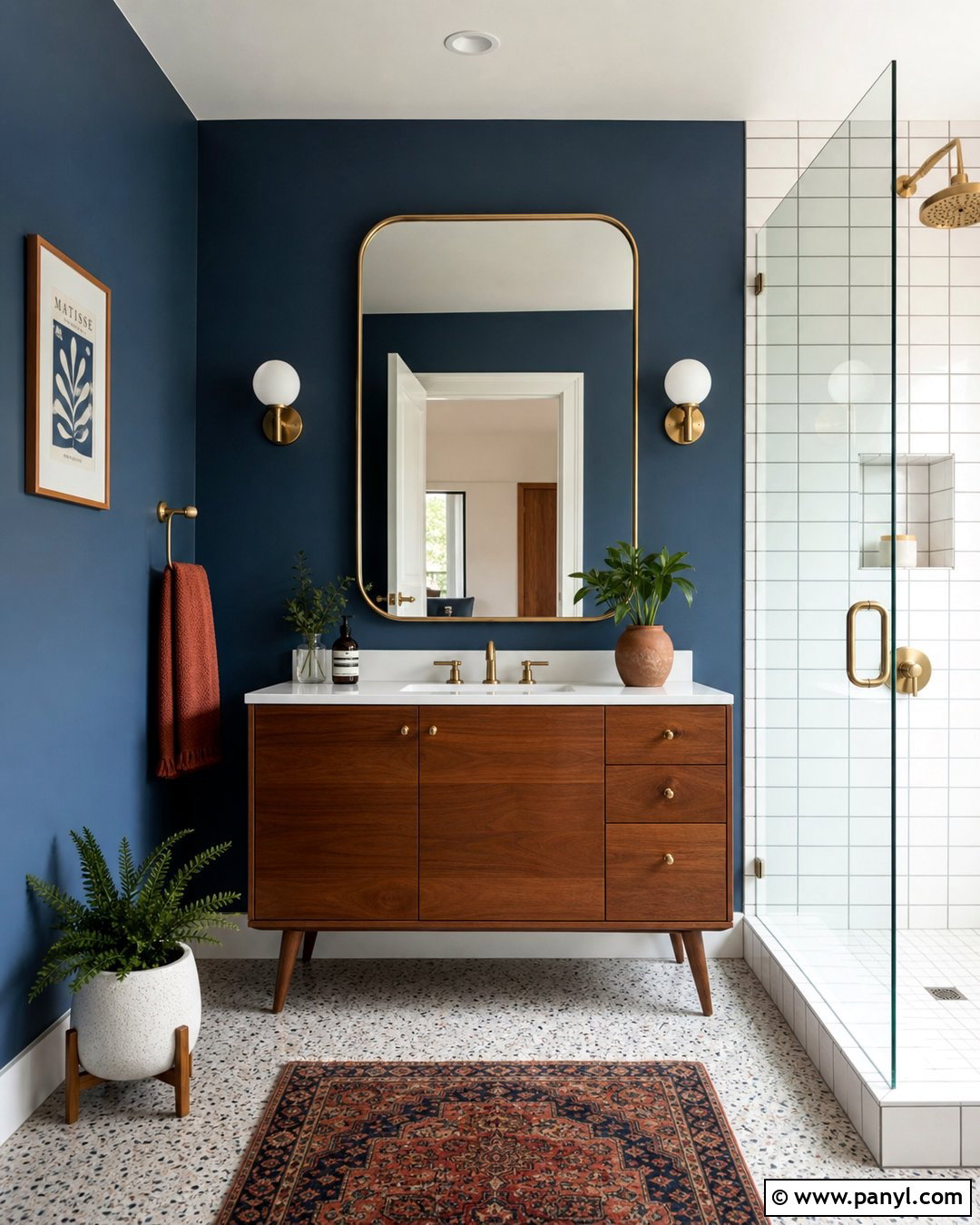Dark Blue Bathroom With Midcentury Vanity - 30 Dark Blue Bathroom Walls