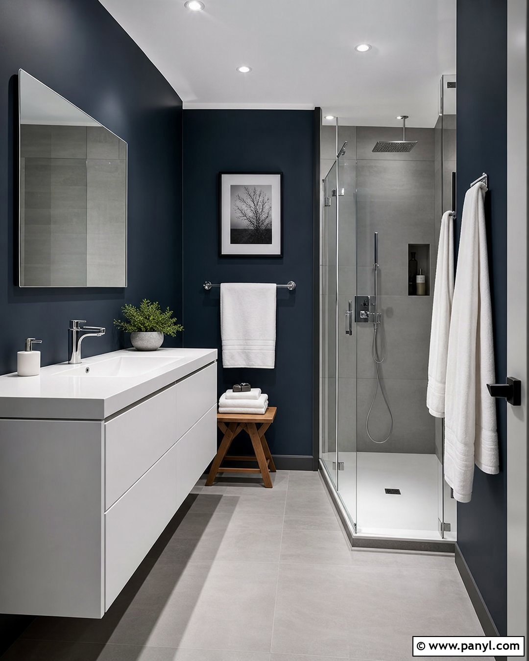 Dark Blue Bathroom With Minimal Decor - 30 Dark Blue Bathroom Walls