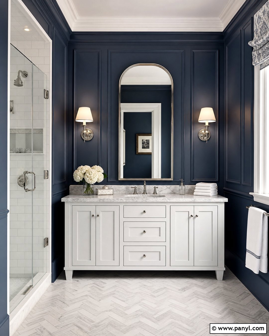 Dark Blue Bathroom With Picture Frame Molding - 30 Dark Blue Bathroom Walls
