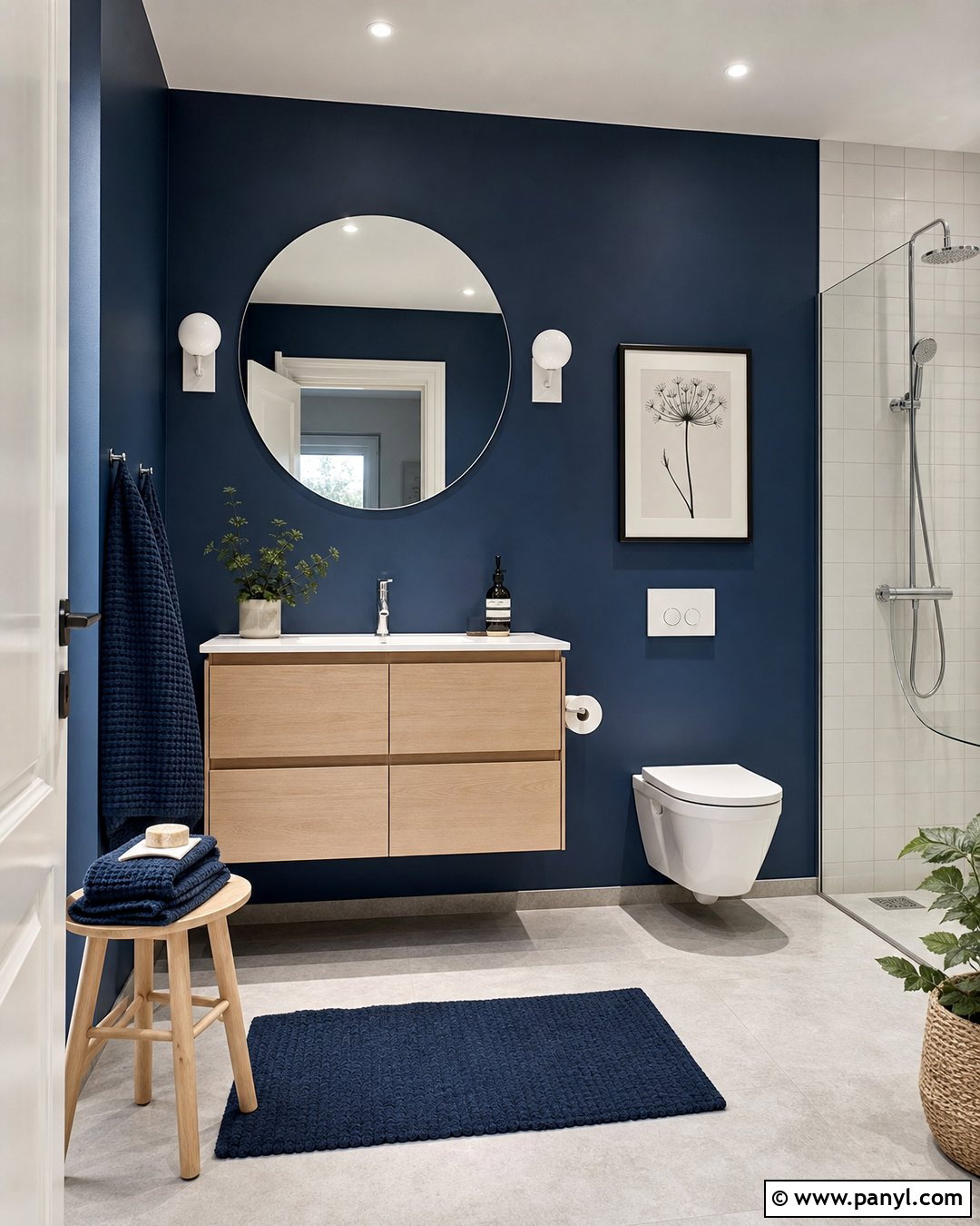 Dark Blue Bathroom With Scandinavian Decor - 30 Dark Blue Bathroom Walls
