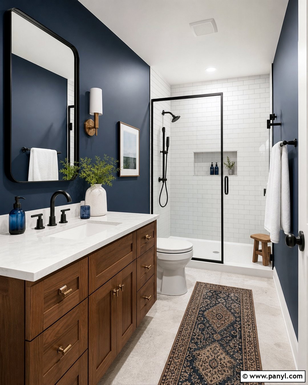 Dark Blue Bathroom With Subway Tile Shower - 30 Dark Blue Bathroom Walls