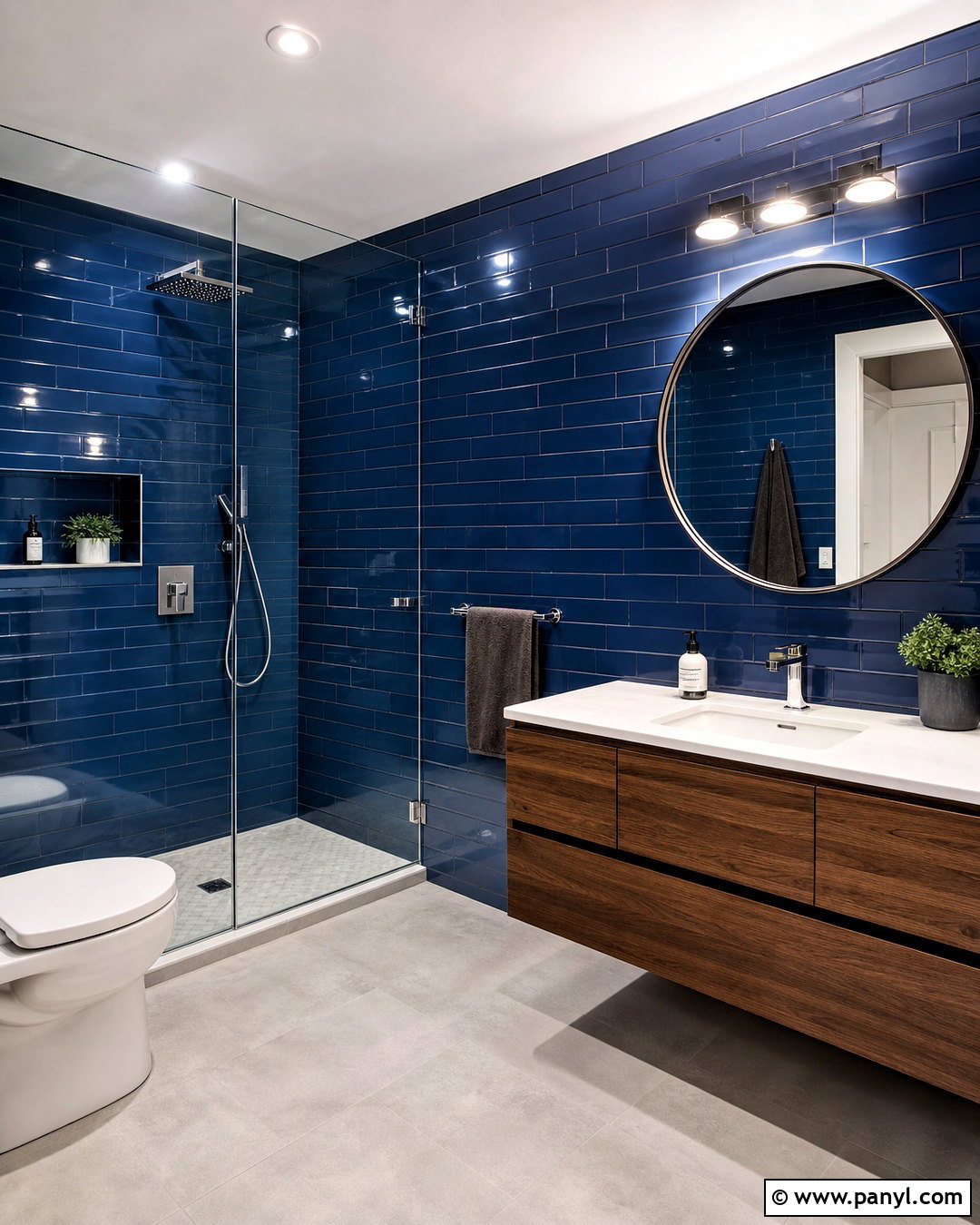 Dark Blue Bathroom With Subway Tile - 20 dark blue bathroom ideas