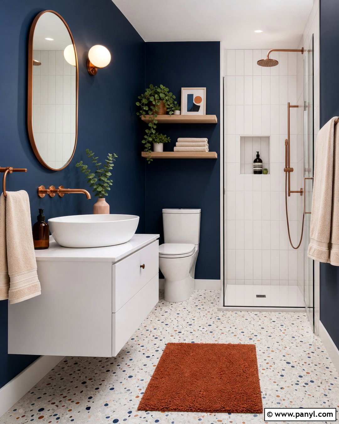 Dark Blue Bathroom With Terrazzo Floor - 30 Dark Blue Bathroom Walls