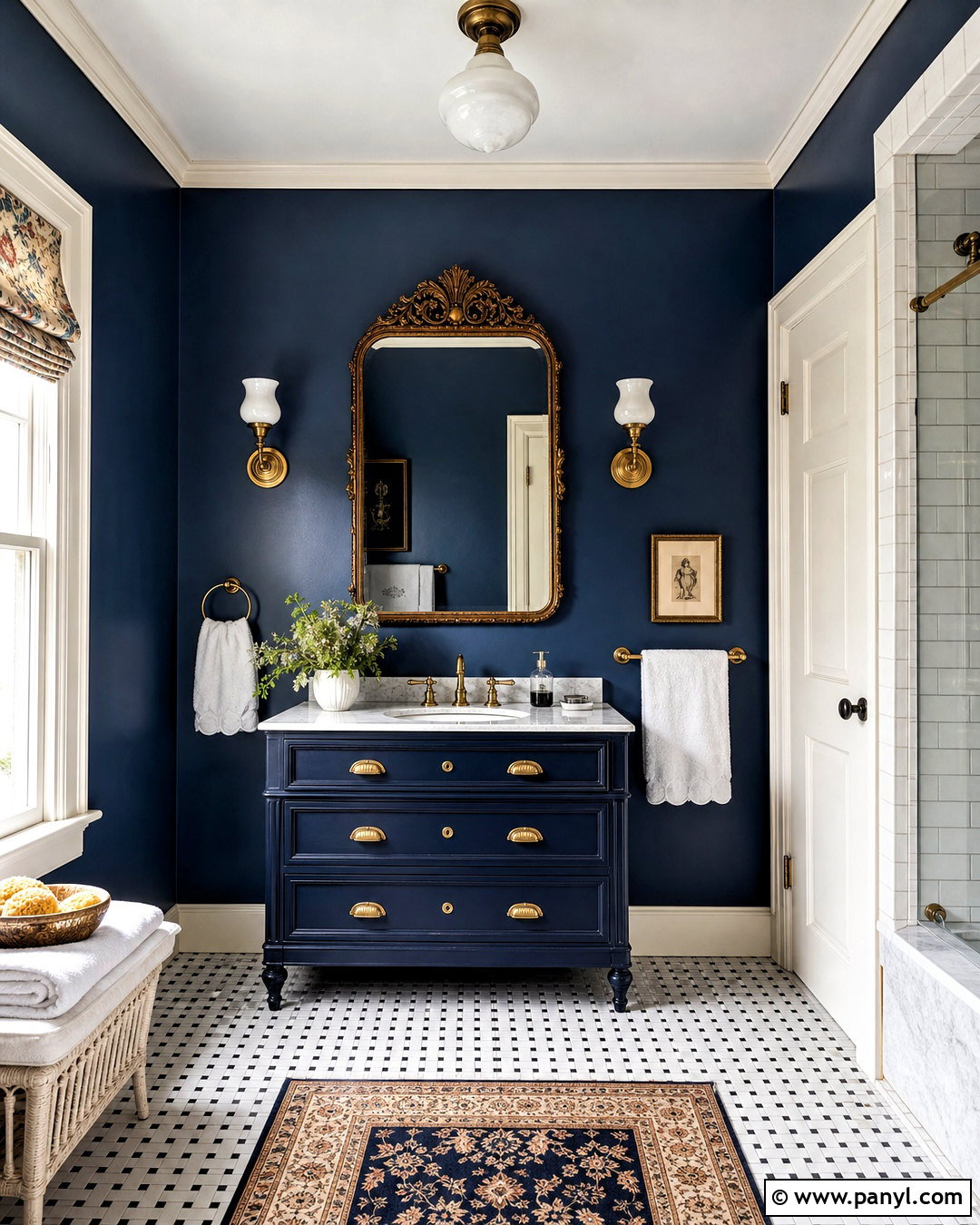 Dark Blue Bathroom With Vintage Details - 20 dark blue bathroom ideas