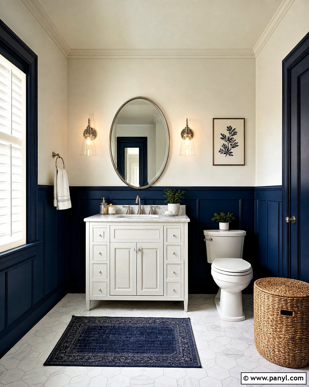Dark Blue Bathroom With Wainscoting - 20 dark blue bathroom ideas