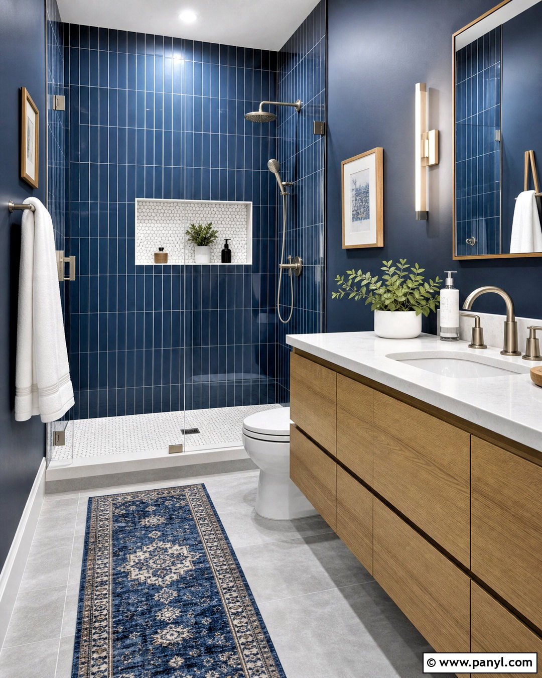 Dark Blue Bathroom With Walk-In Shower - 20 dark blue bathroom ideas