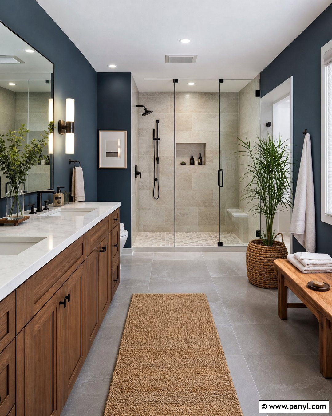 Dark Blue Bathroom With Walk-In Shower - 30 Dark Blue Bathroom Walls