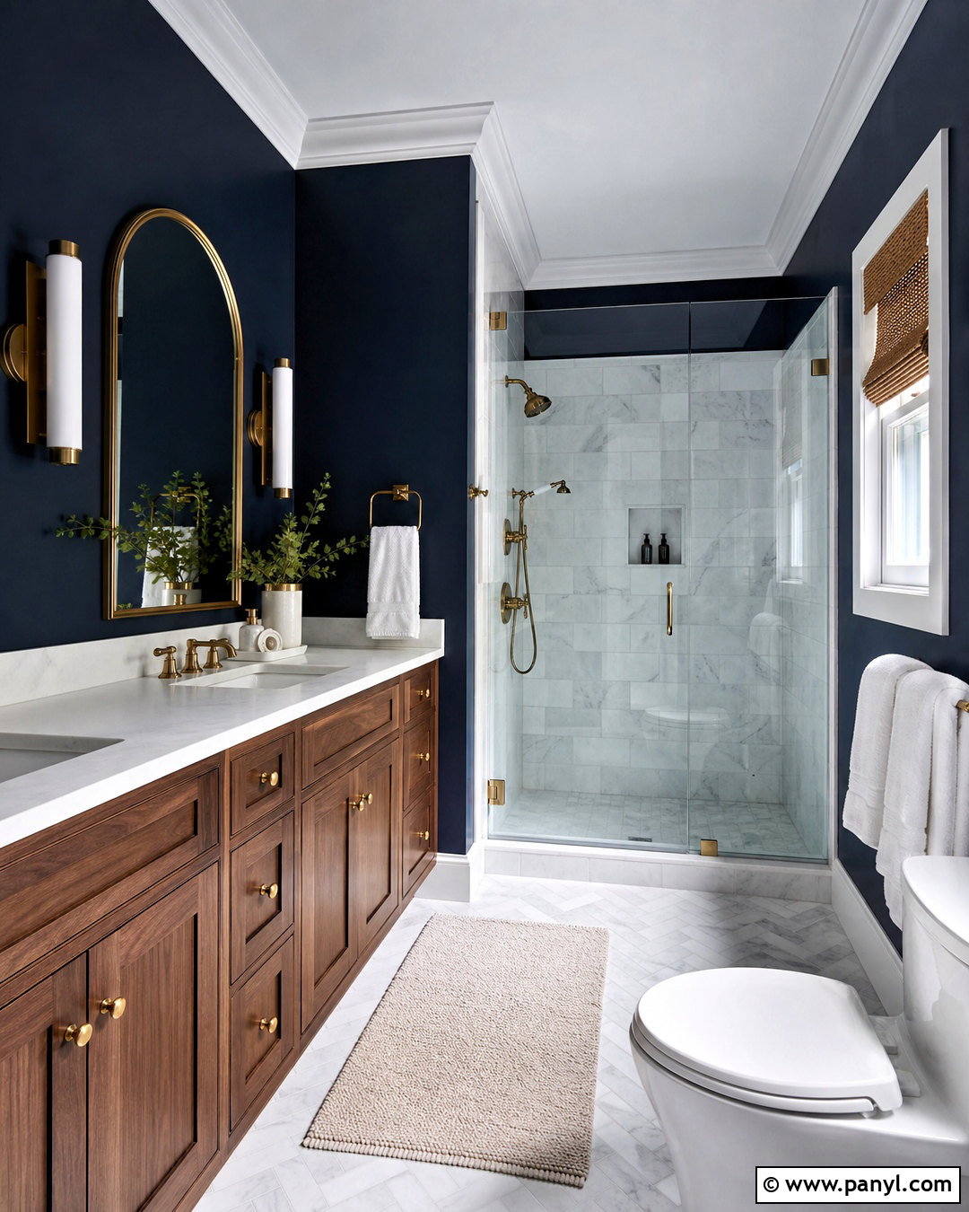 Dark Blue Bathroom With White Marble - 20 dark blue interior ideas
