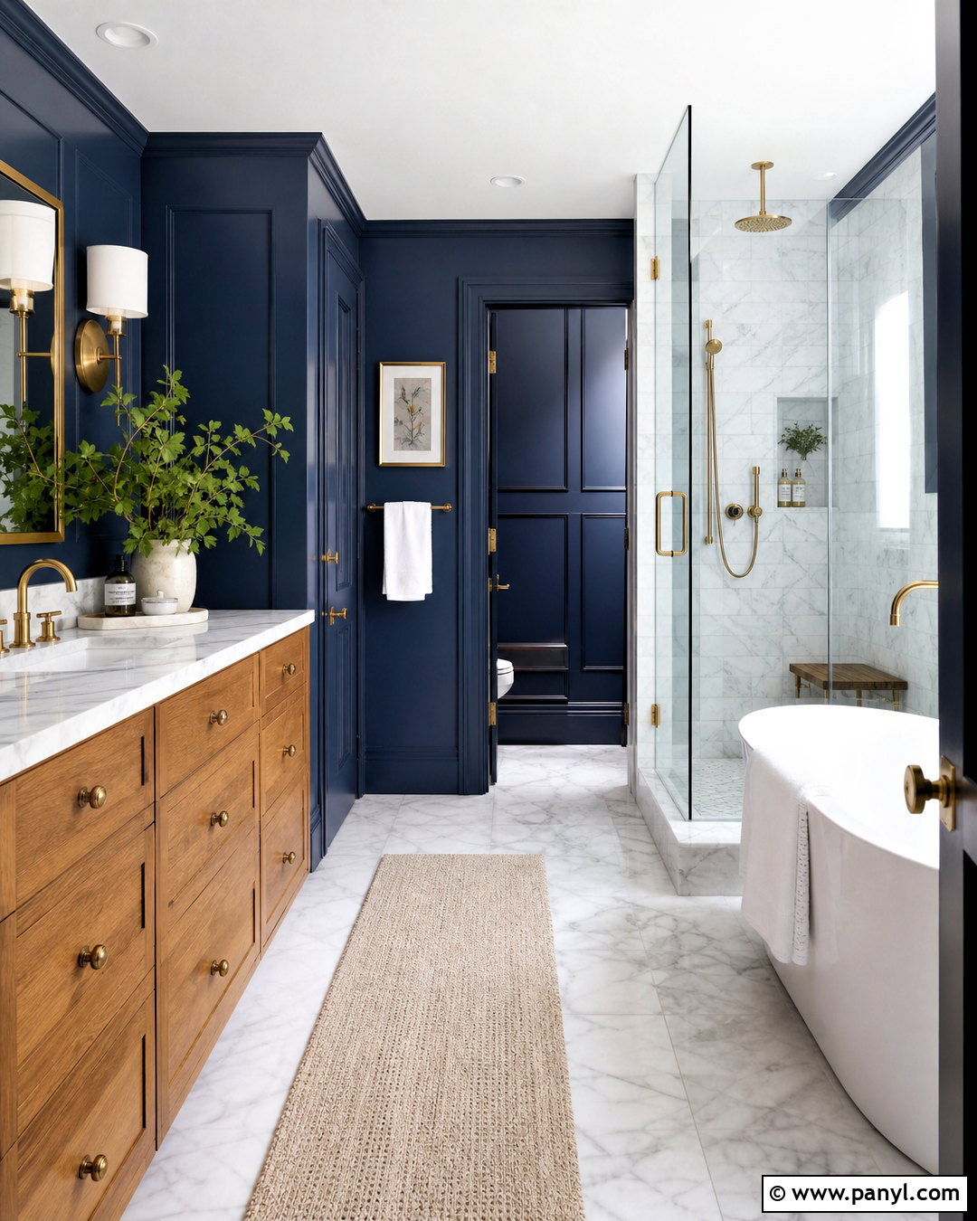 Dark Blue Bathroom With White Marble - 20 dark blue room ideas