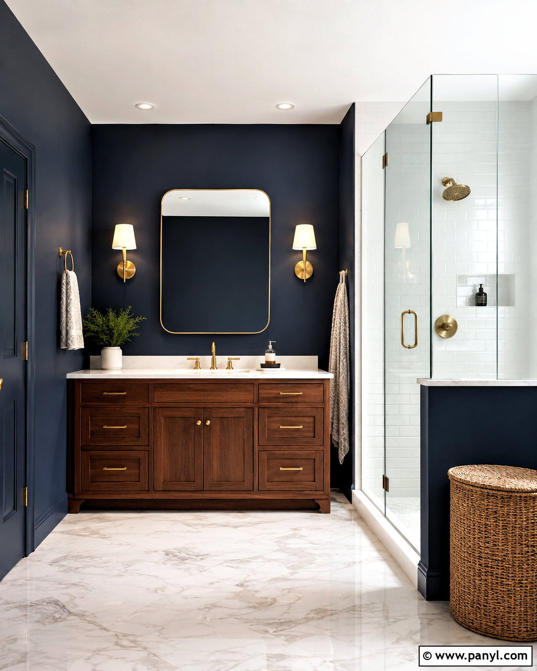 Dark Blue Bathroom With White Marble - 20 dark blue rooms